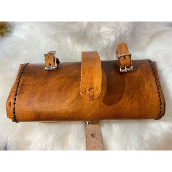 Vintage Chopper Bikers Handtooled Tooled Leather Roll Bag Cats AEH - Picture 6 of 11